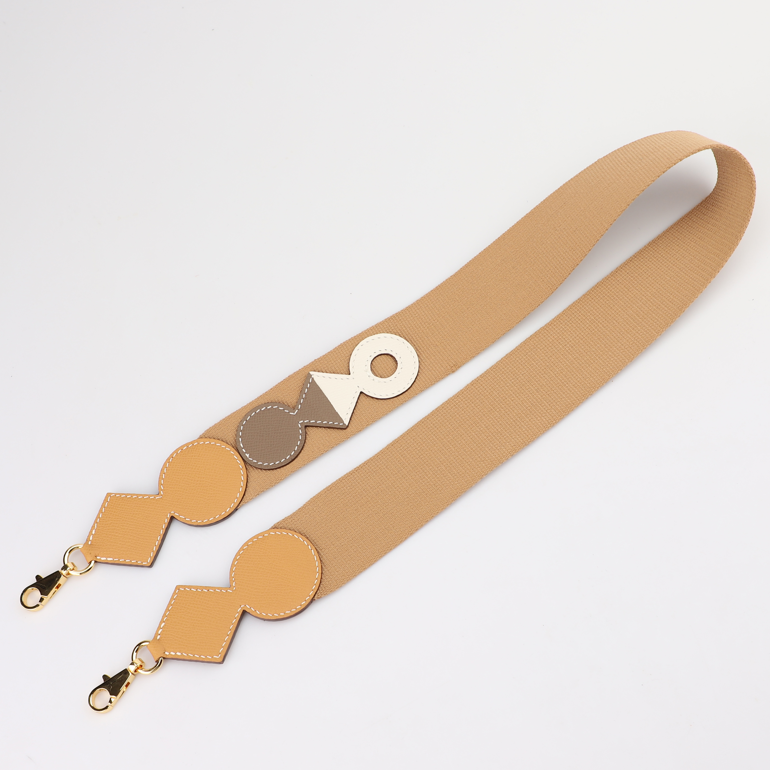 Attelage bag strap in Wooly canvas and Epsom calfskin with gold plated hardware, large snap hook 50mm