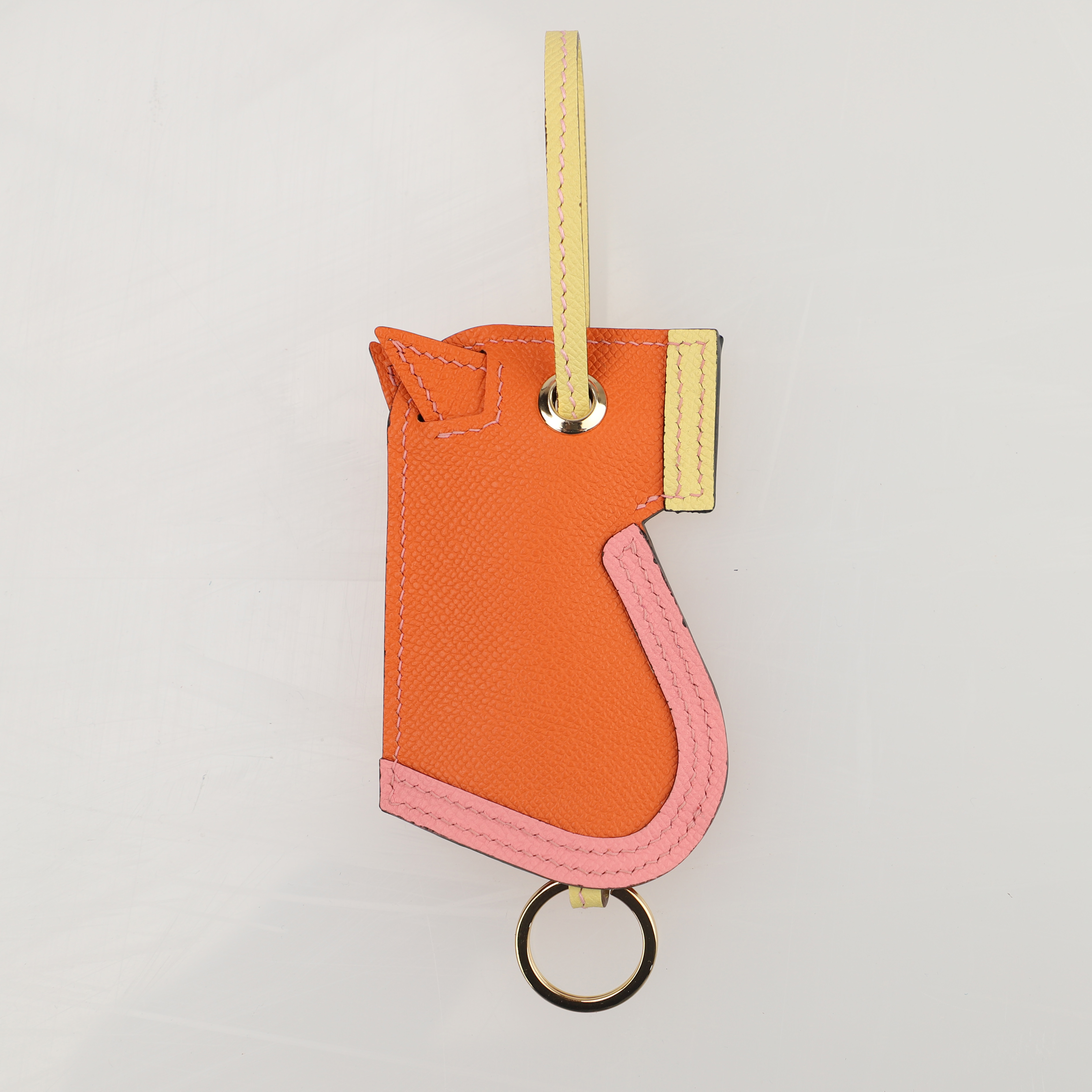 Camail Key Ring Bag Charm Abricot/Rose Azalée/Ambre in epsom leather Handmade and hand stitching