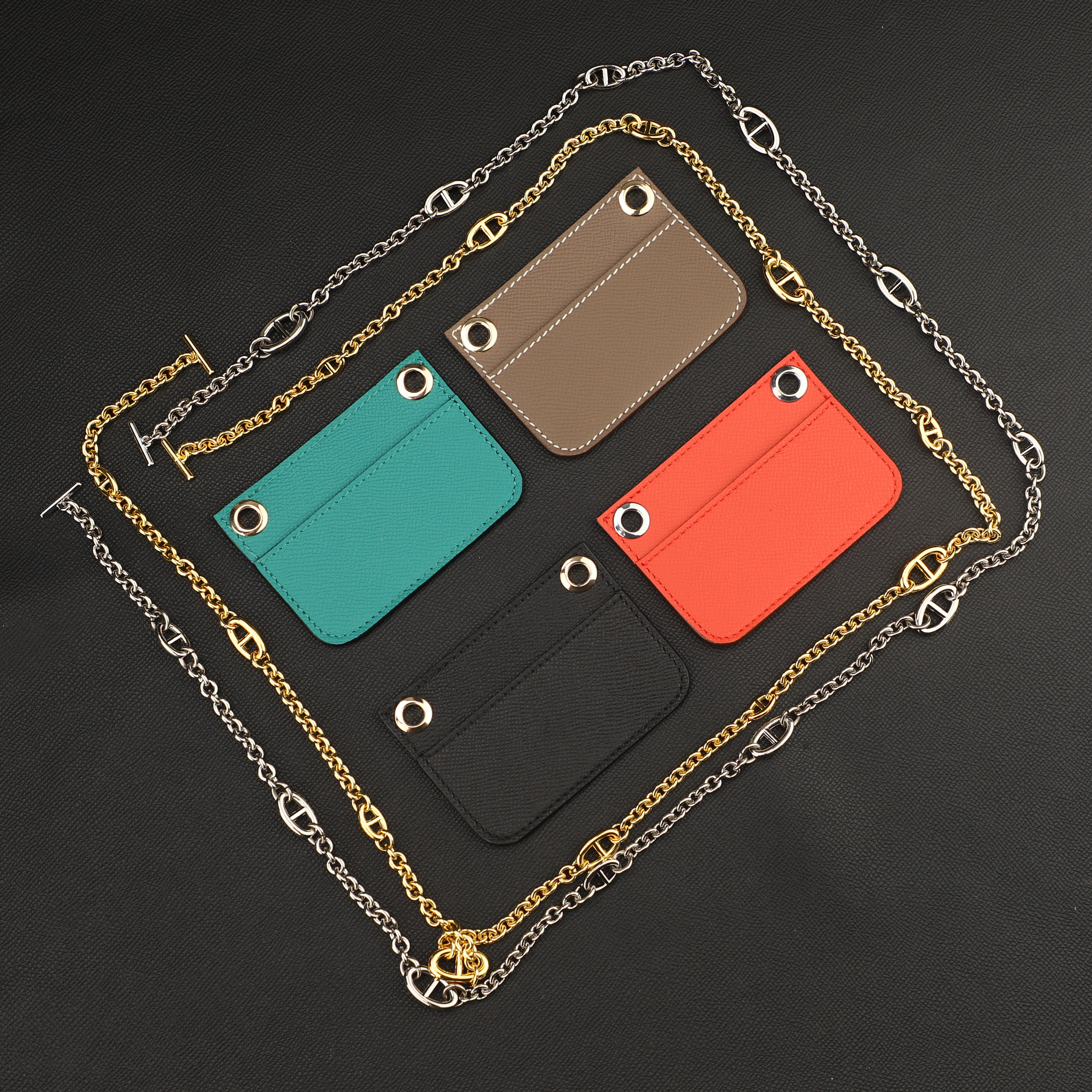 Design Insert Card And Chain Strap For Constance compact Wallet,The Epsome Leather shoulder strap for Constance compact Wallet