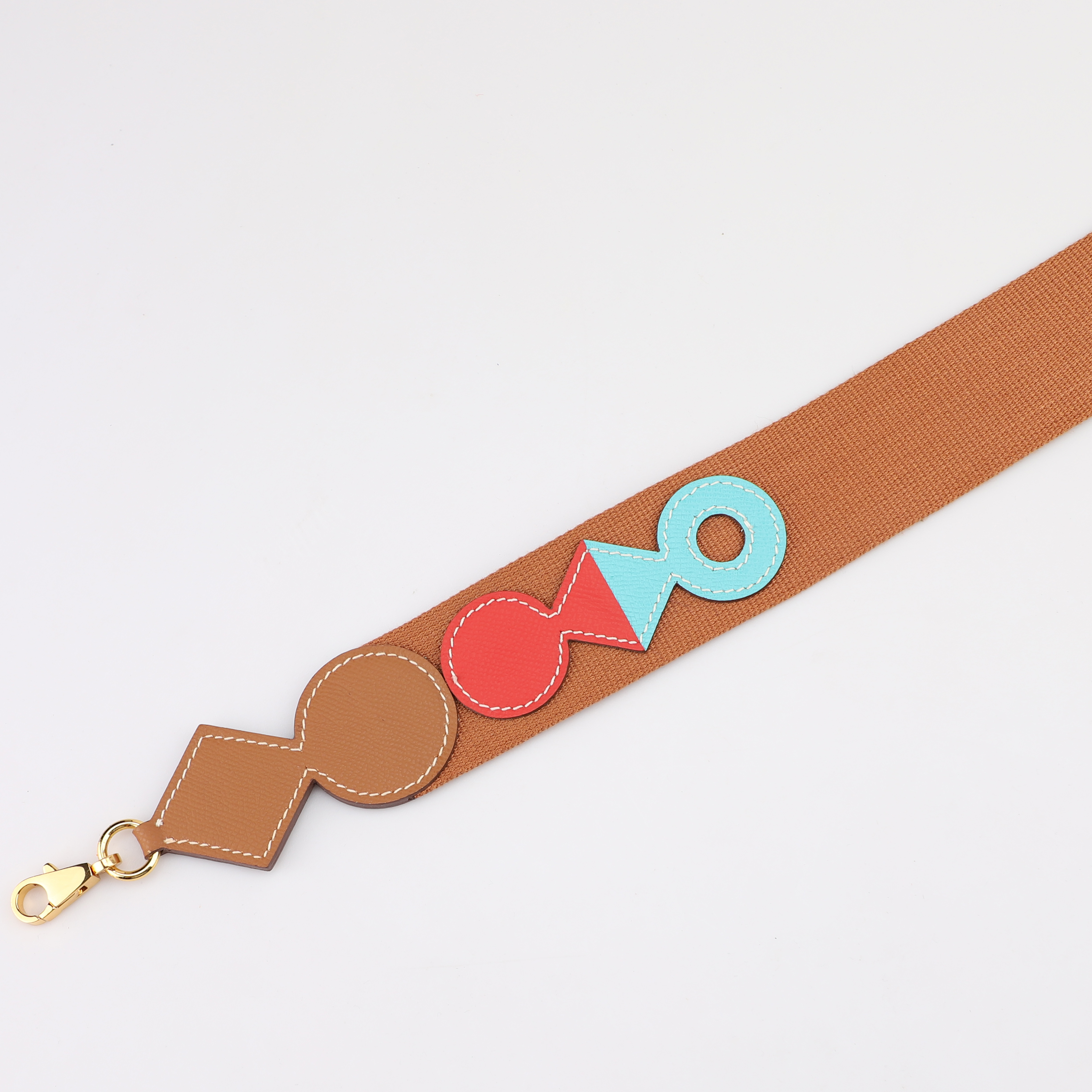 Attelage bag strap in Wooly canvas and Epsom calfskin with gold plated hardware, large snap hook 50mm