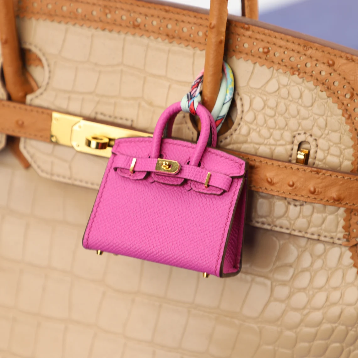 Handmade Carie Epsom leather Micro Birkin bag charm | handmade mini Birkin charm | Handmade mini bag charm | Hand stitching birkin charm
