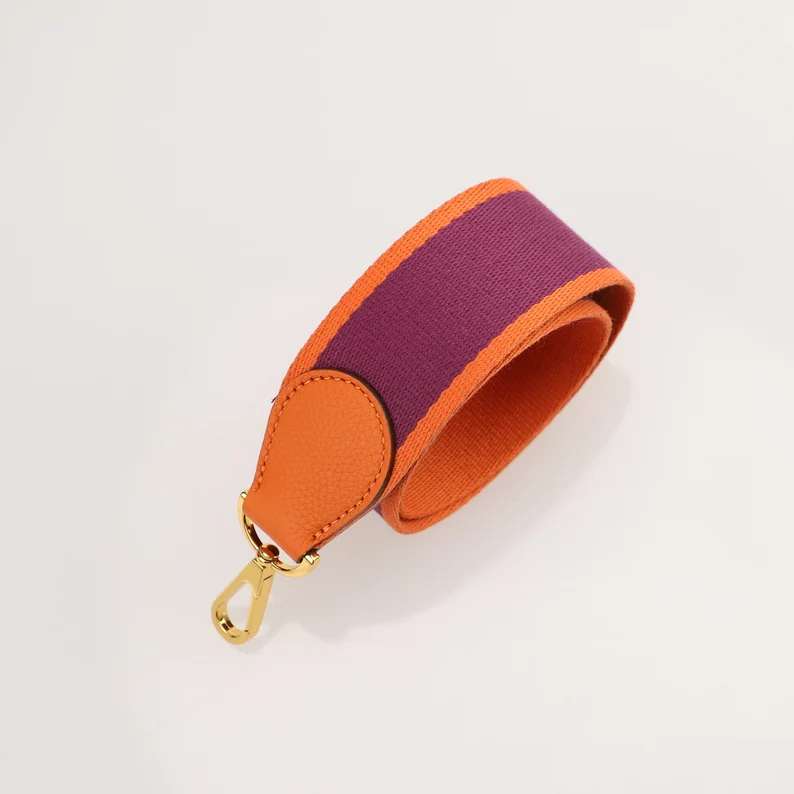 Handamde The 2" wide Purple/Orange canvas and togo leather shoulder strap for brand bag,guita strap,crossbody strap