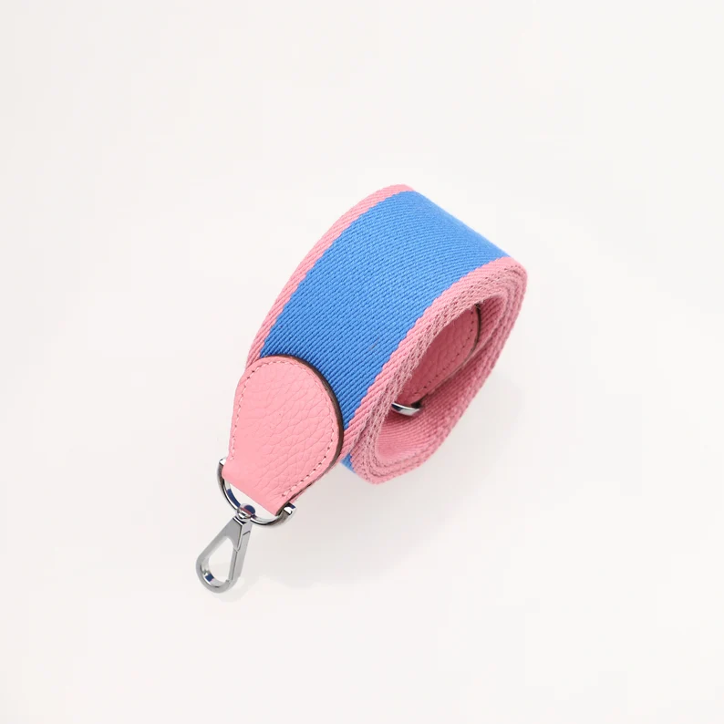 Handamde The 2" wide Rose Confetti/Blue zanzibar canvas and togo leather shoulder strap for brand bag,guita strap,crossbody strap