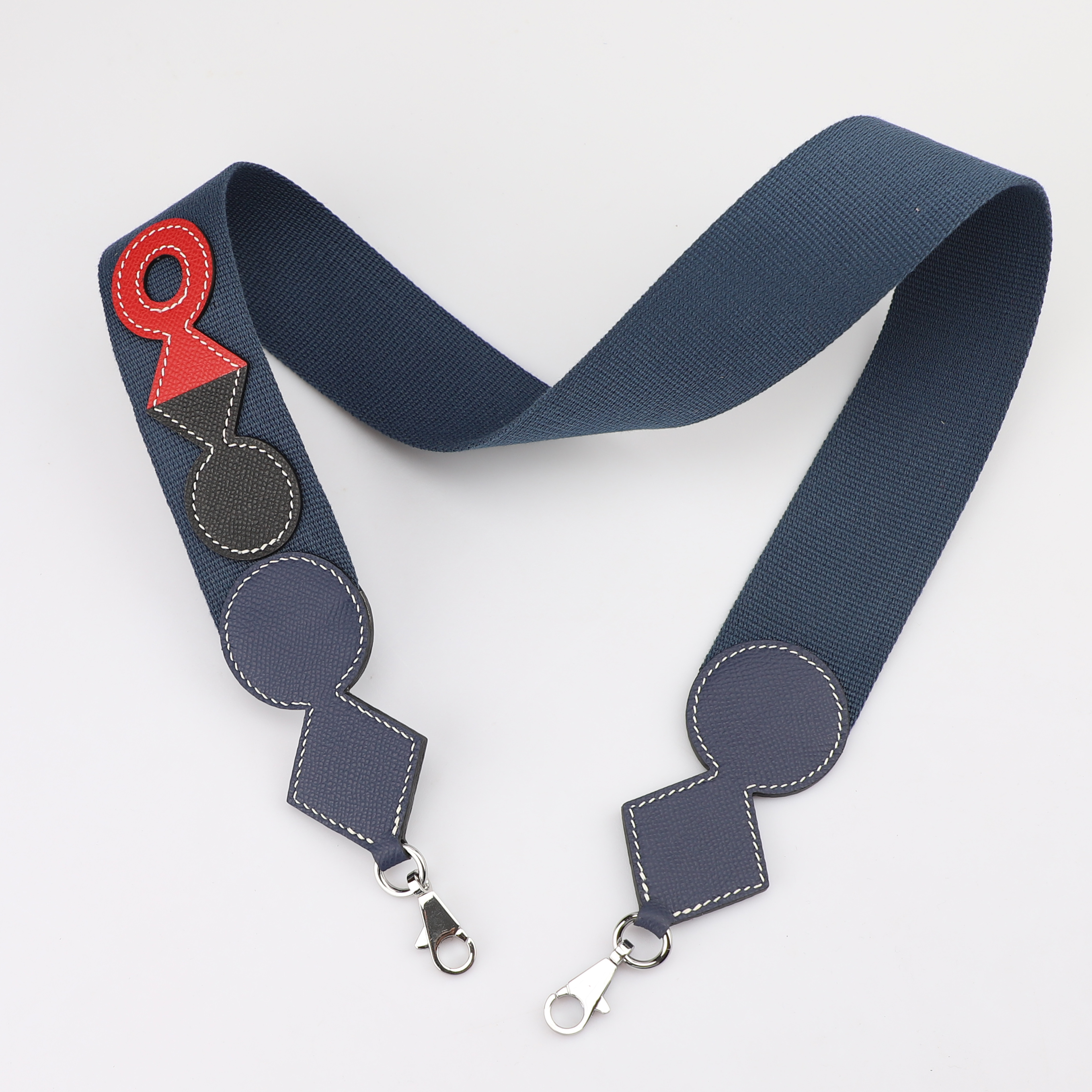 Handmade The Attelage Shoulder Strap Canvas and Epsom Blue Indigo / Black / Rouge H 50mm, large snap hook 50mm
