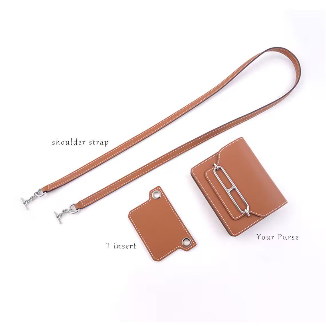 New design Epsom leather T insert and shoulder bag strap for the Roulis Slim,crossbody purse strap for the Roulis slim bag