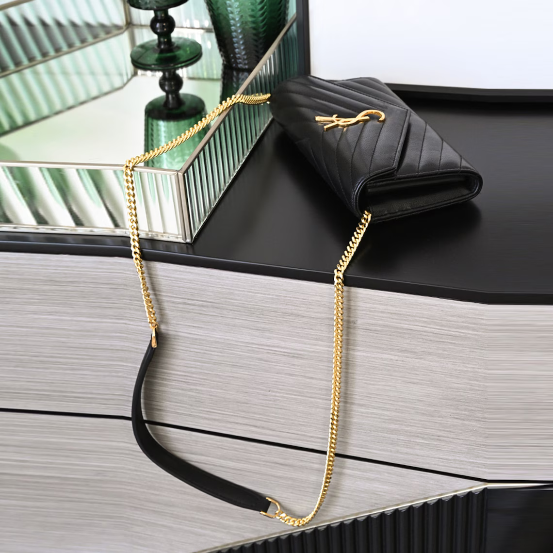 Black Swift leather insert and the chain wallet strap for Y.S.L wallet