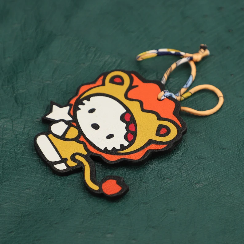 Handmade Chevre Gyzore Hello Kitty Leo Horoscope Bag Charm, Bear charm,Hello Kitty Leo Horoscope Leather charm