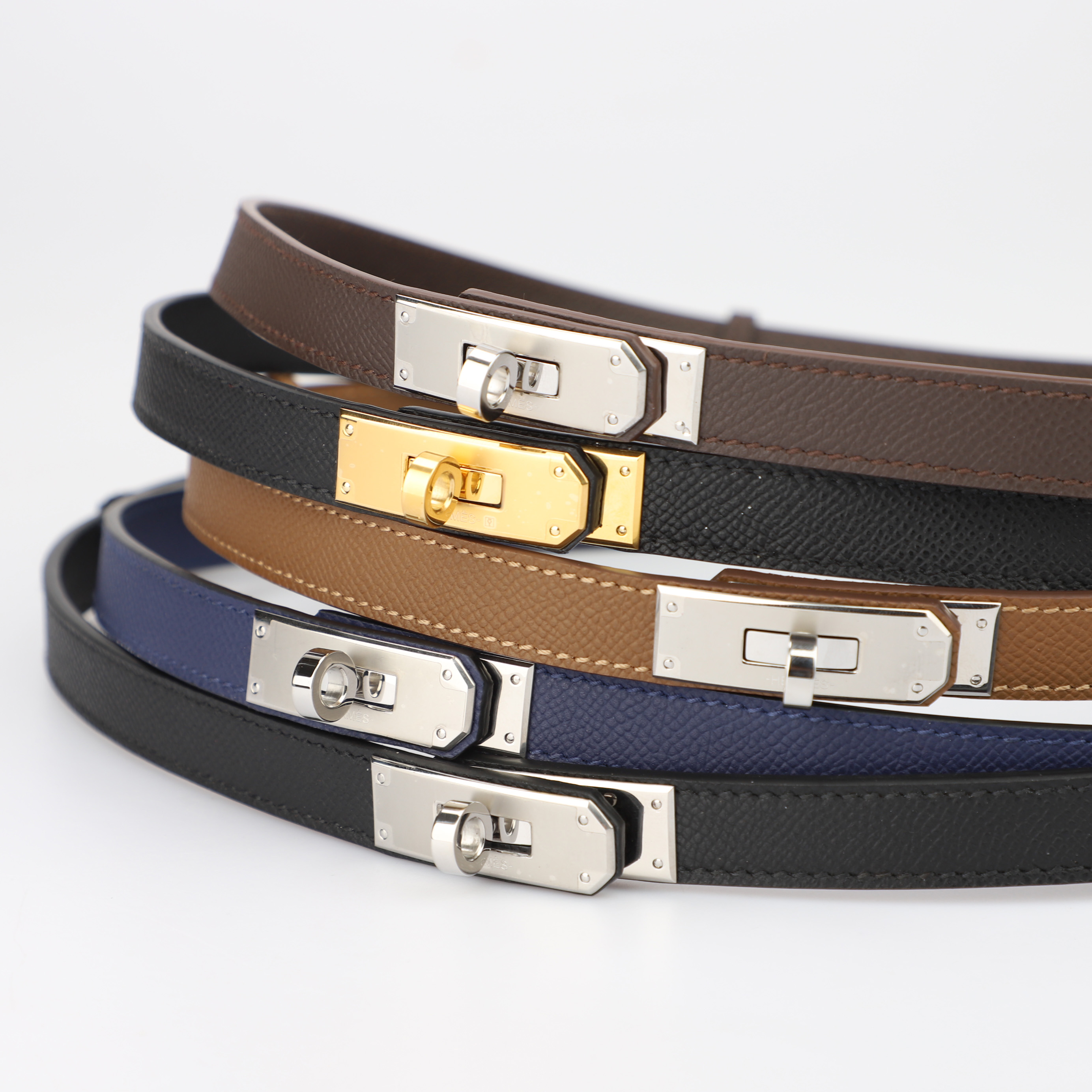 1.8cm width Epsom leather Kelly belt for women