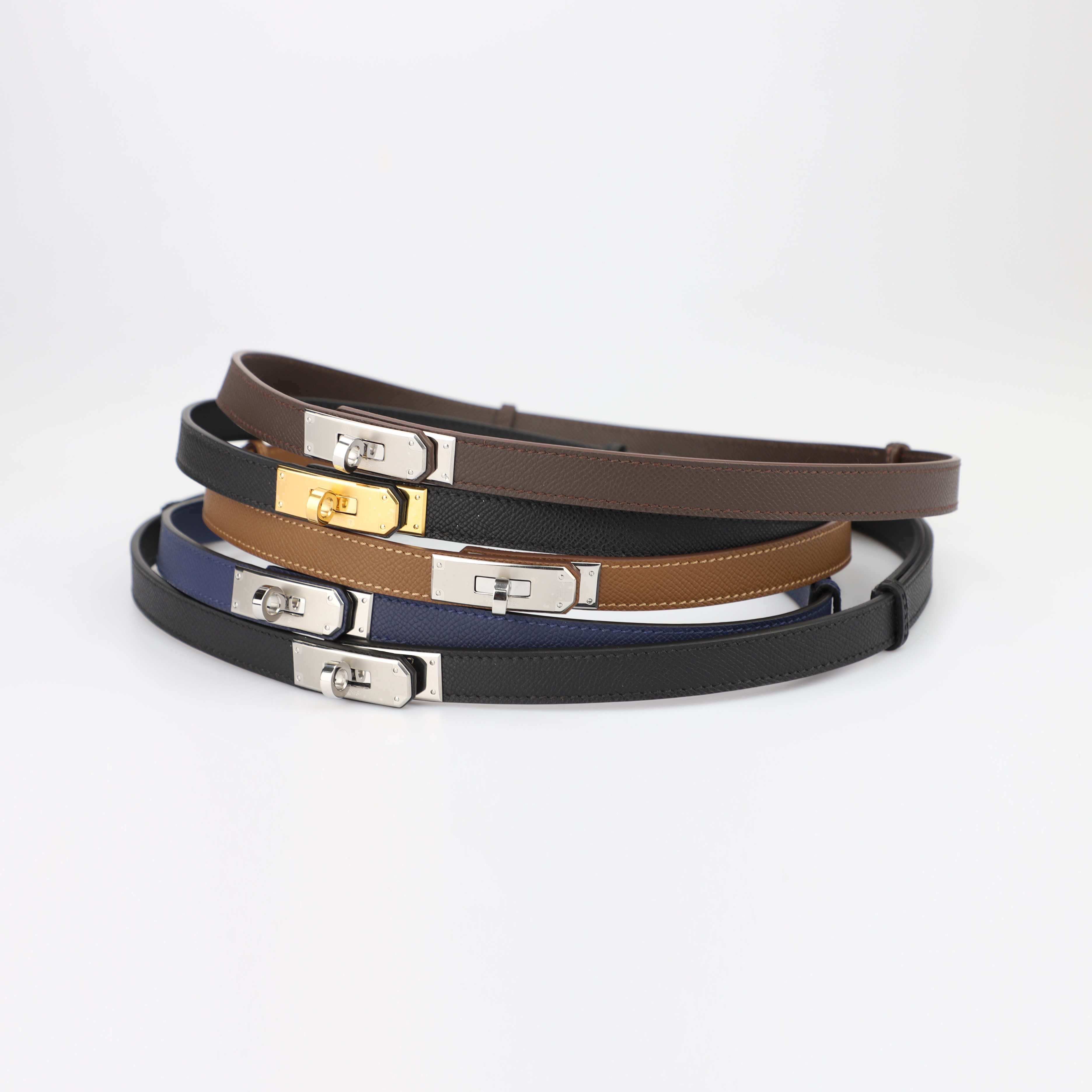 1.8cm width Epsom leather Kelly belt for women