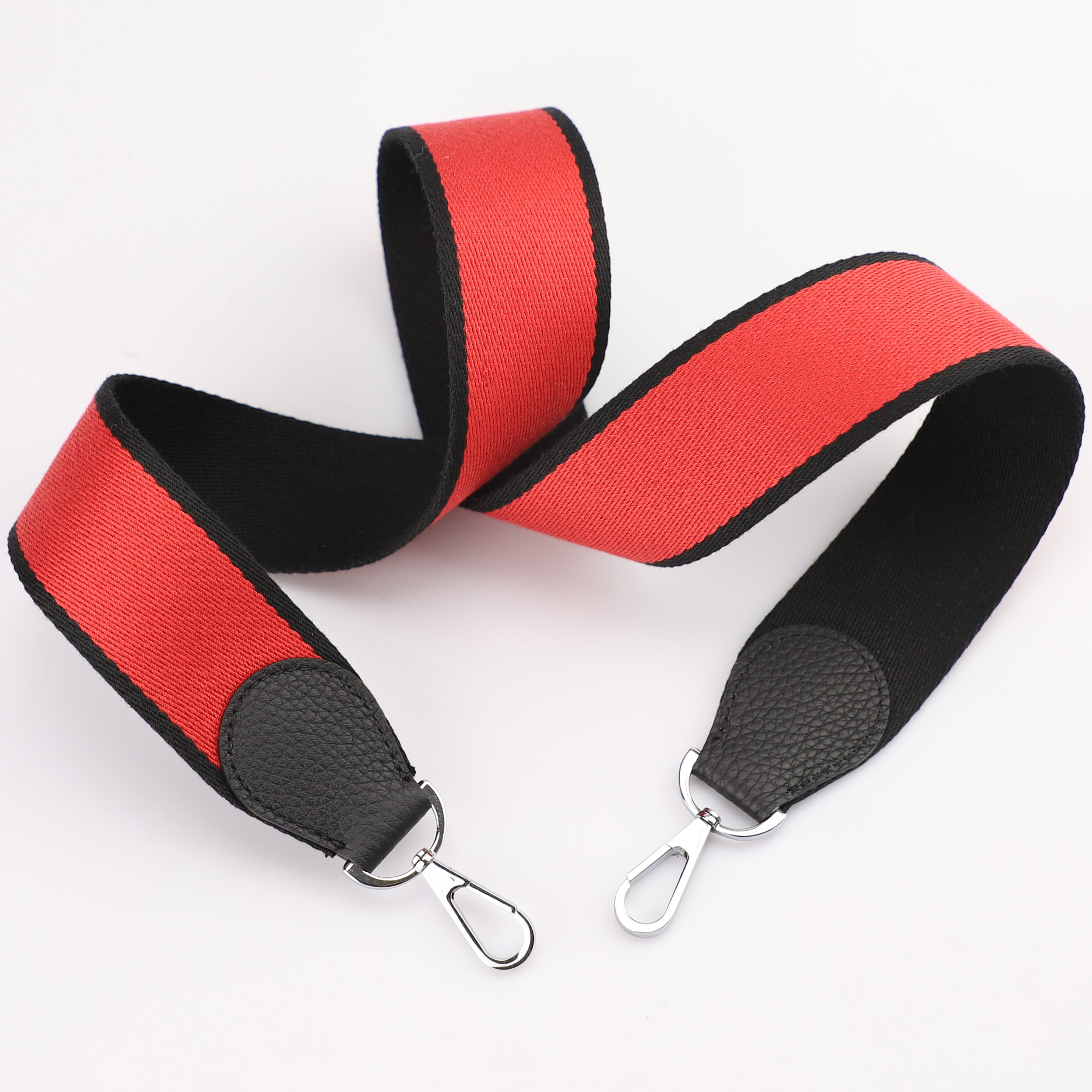 Handamde The 2" wide Black/Rouge Piment canvas and togo leather shoulder strap for brand bag,guita strap,crossbody strap