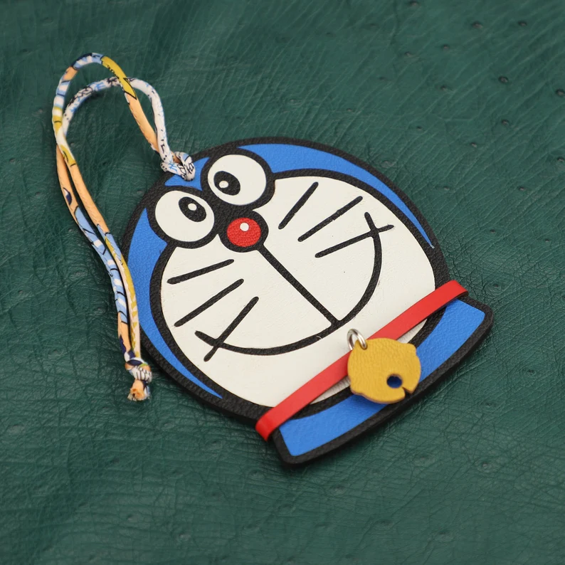 Handmade doraemon Leather bag charm,bag charm handmade and hand stitching production,Chevre myzore bag charm