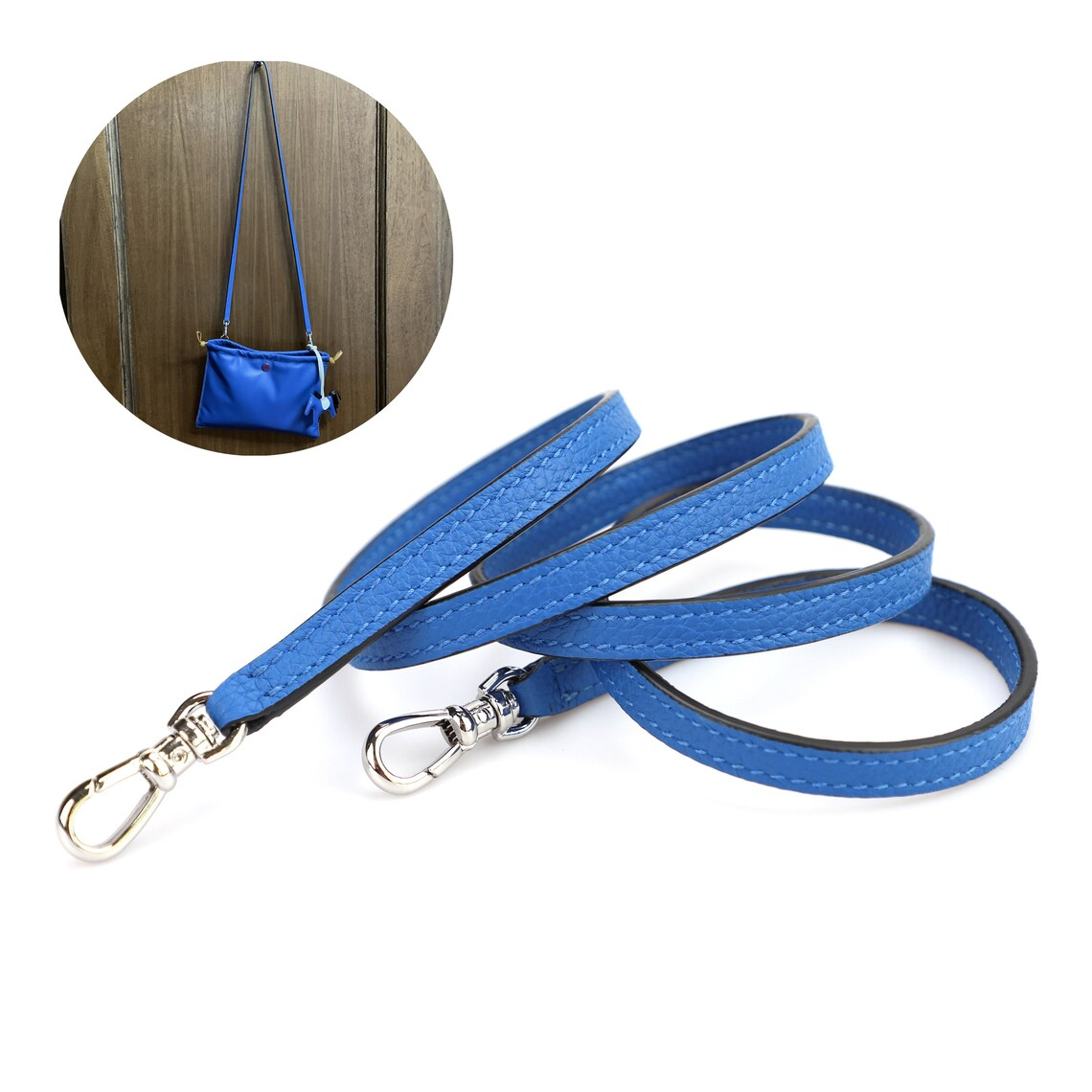 Handmade The 1cm Width Bleu France togo leather shoulder bag strap for Pilo Pouch,Crossbody bag strap,Pilo Pouch bag strap
