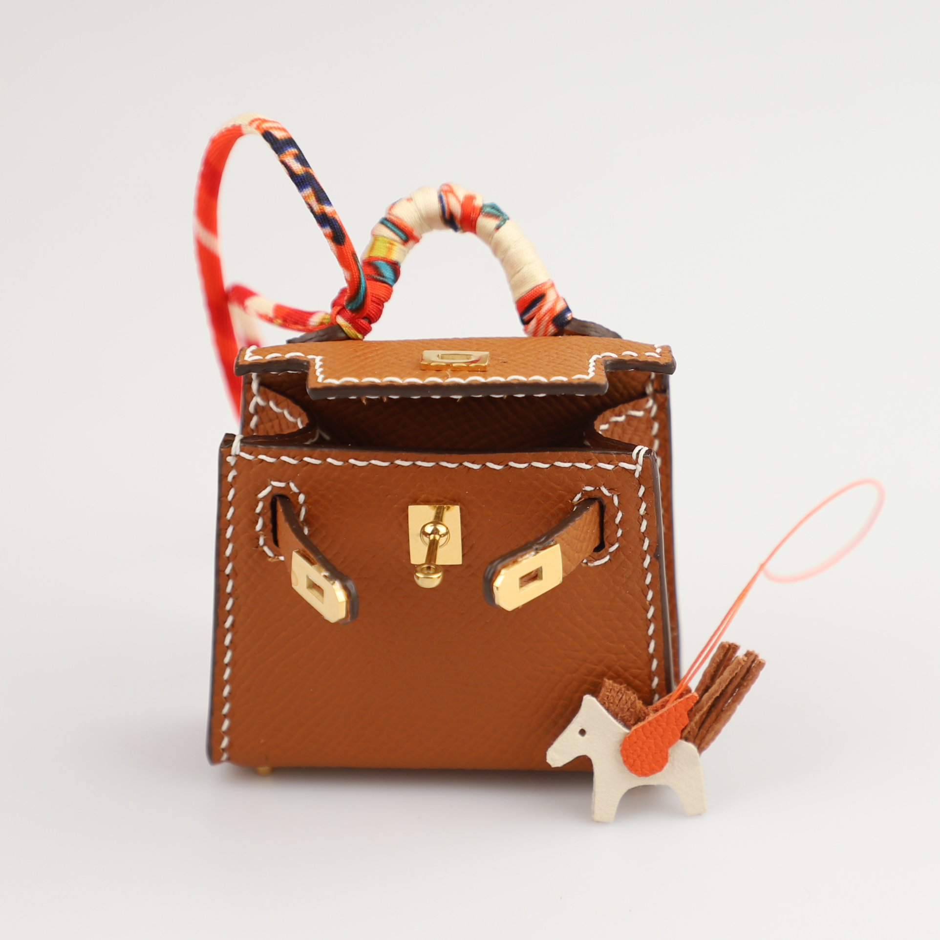 Hand Stitching Epsom Leather Micor kelly bag charm with Rodeo charm,mini birkin bag charm,mini kelly bag key chain