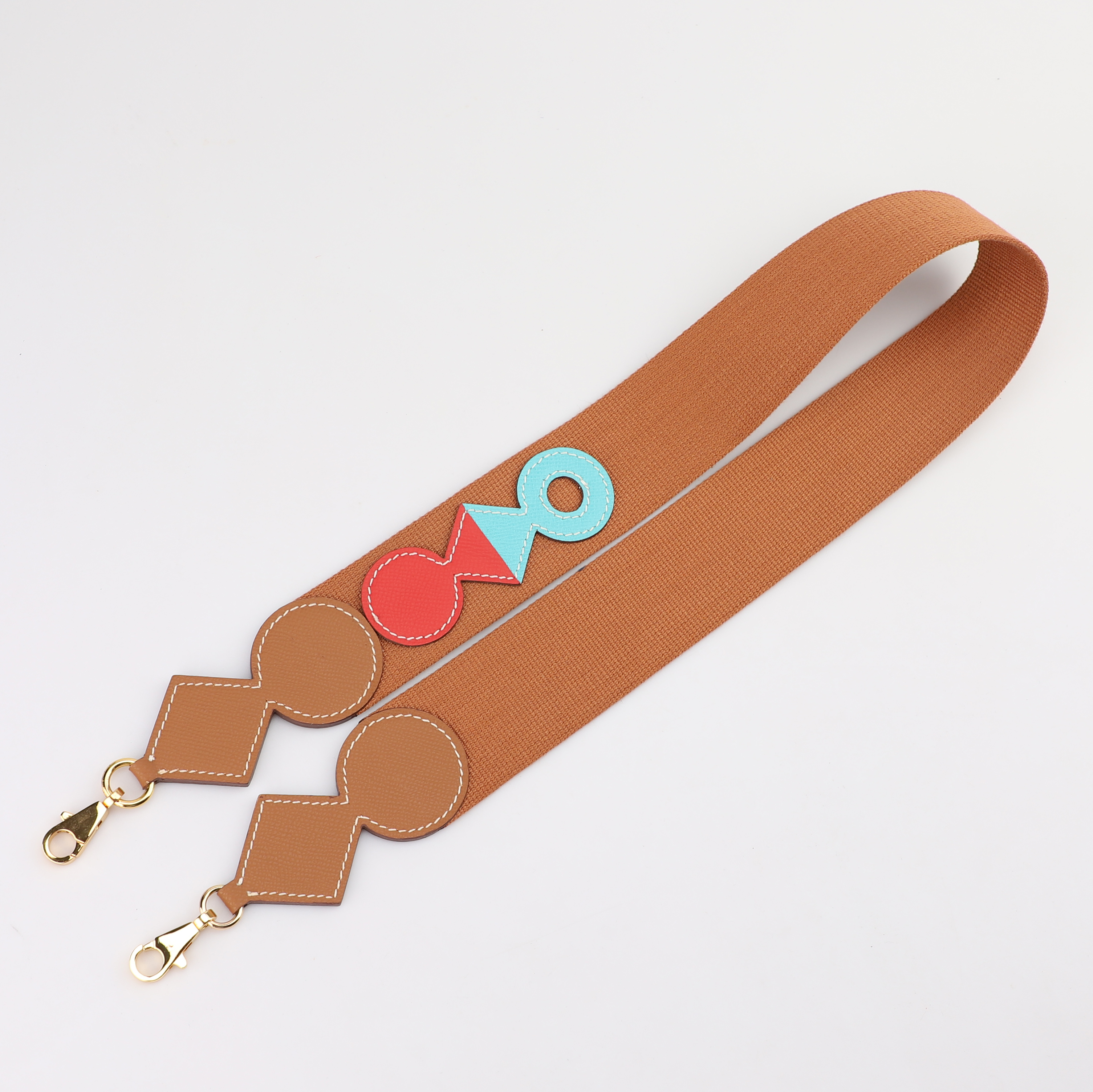 Attelage bag strap in Wooly canvas and Epsom calfskin with gold plated hardware, large snap hook 50mm