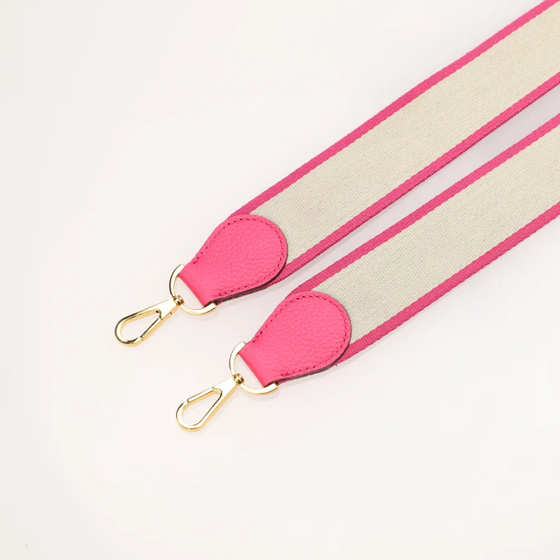 Handamde The 2" wide Rose Shocking/Blue Pale canvas and togo leather shoulder strap for brand bag,guita strap,crossbody strap