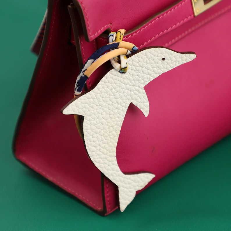 Handmade The Togo leather and Epsom Leather Phtit H Dolphin Bag Charm,Leather bag charm,Best leather charm for Brand bag