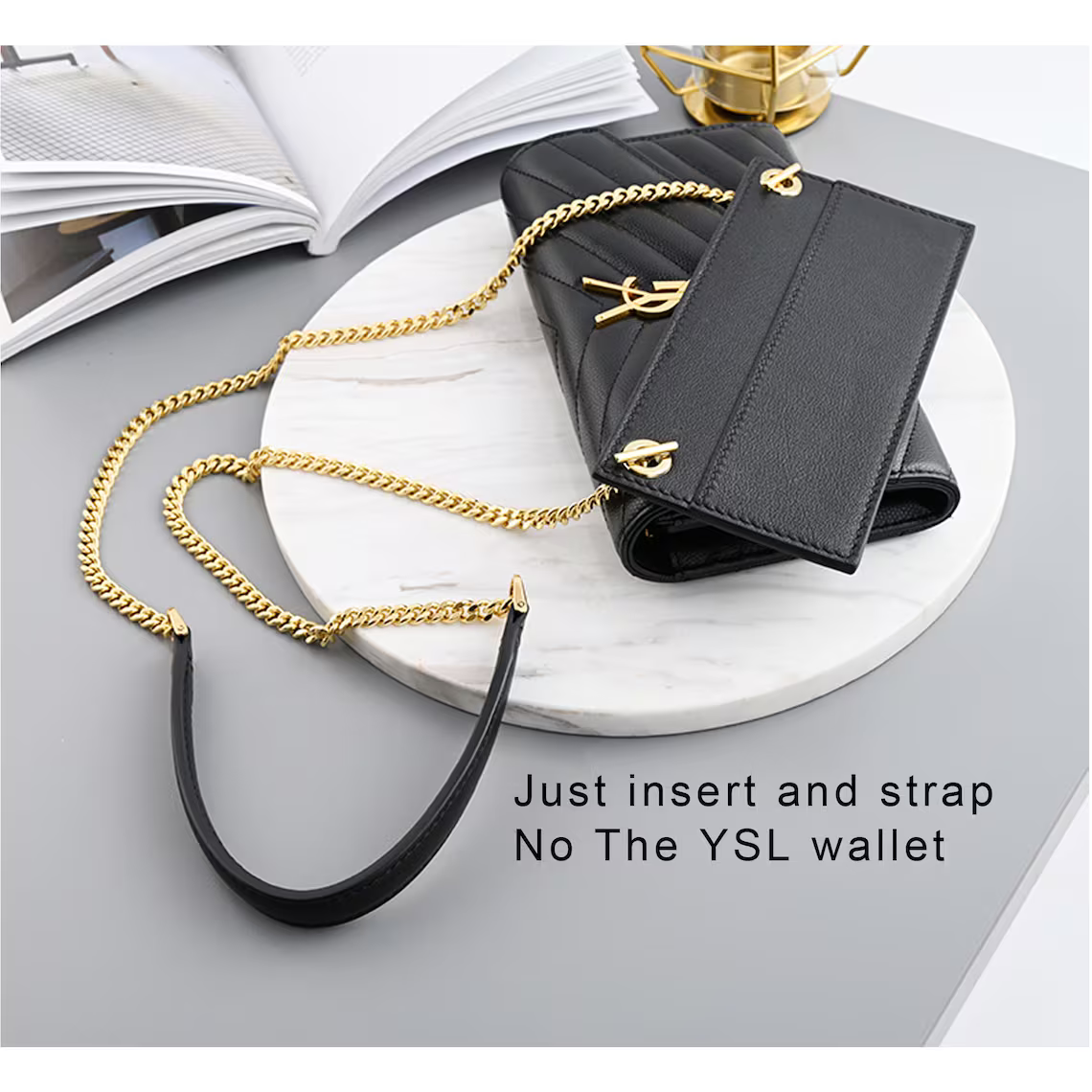 Black Swift leather insert and the chain wallet strap for Y.S.L wallet