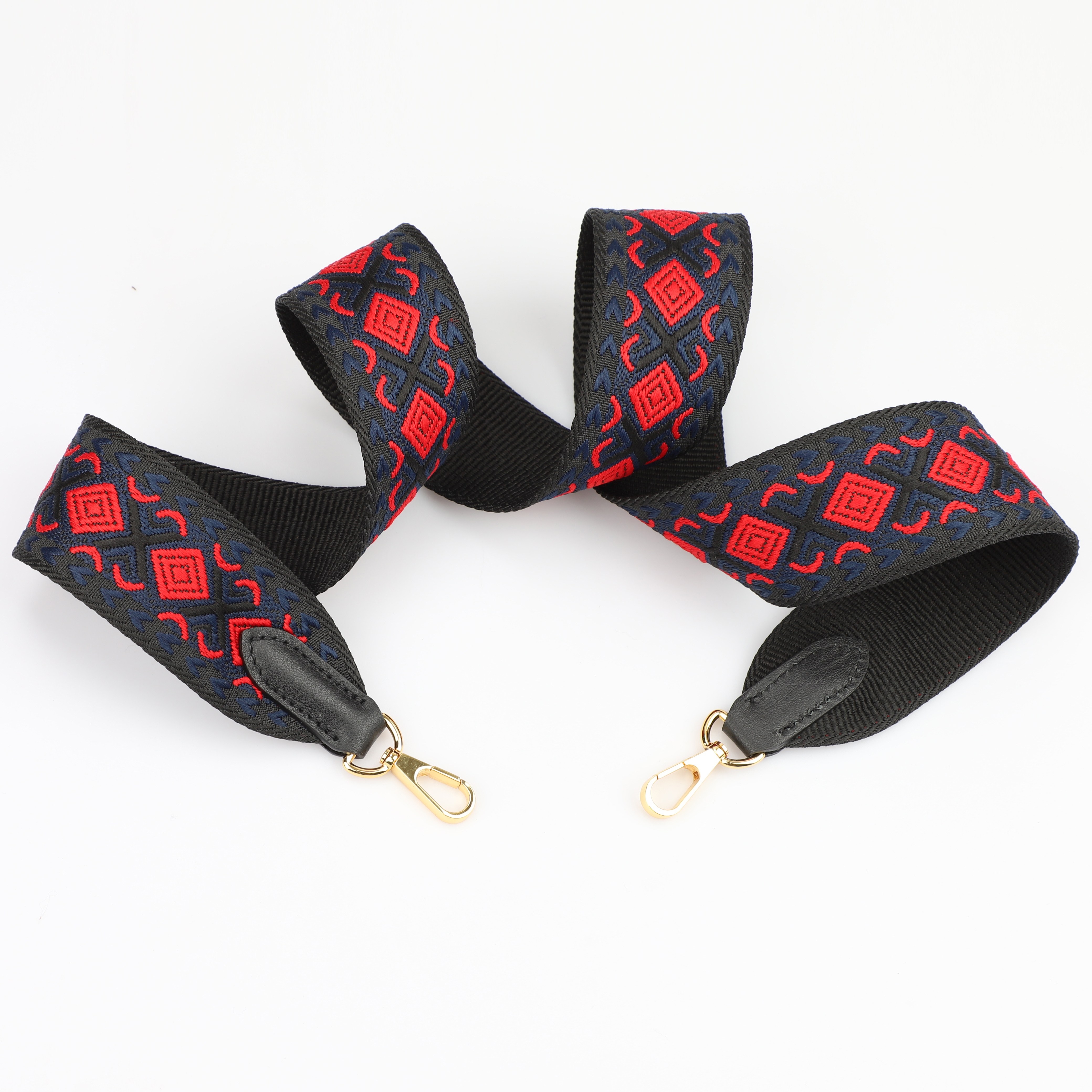 2‘’ Wide Black and Red with jacquard webbing shoulder bag strap