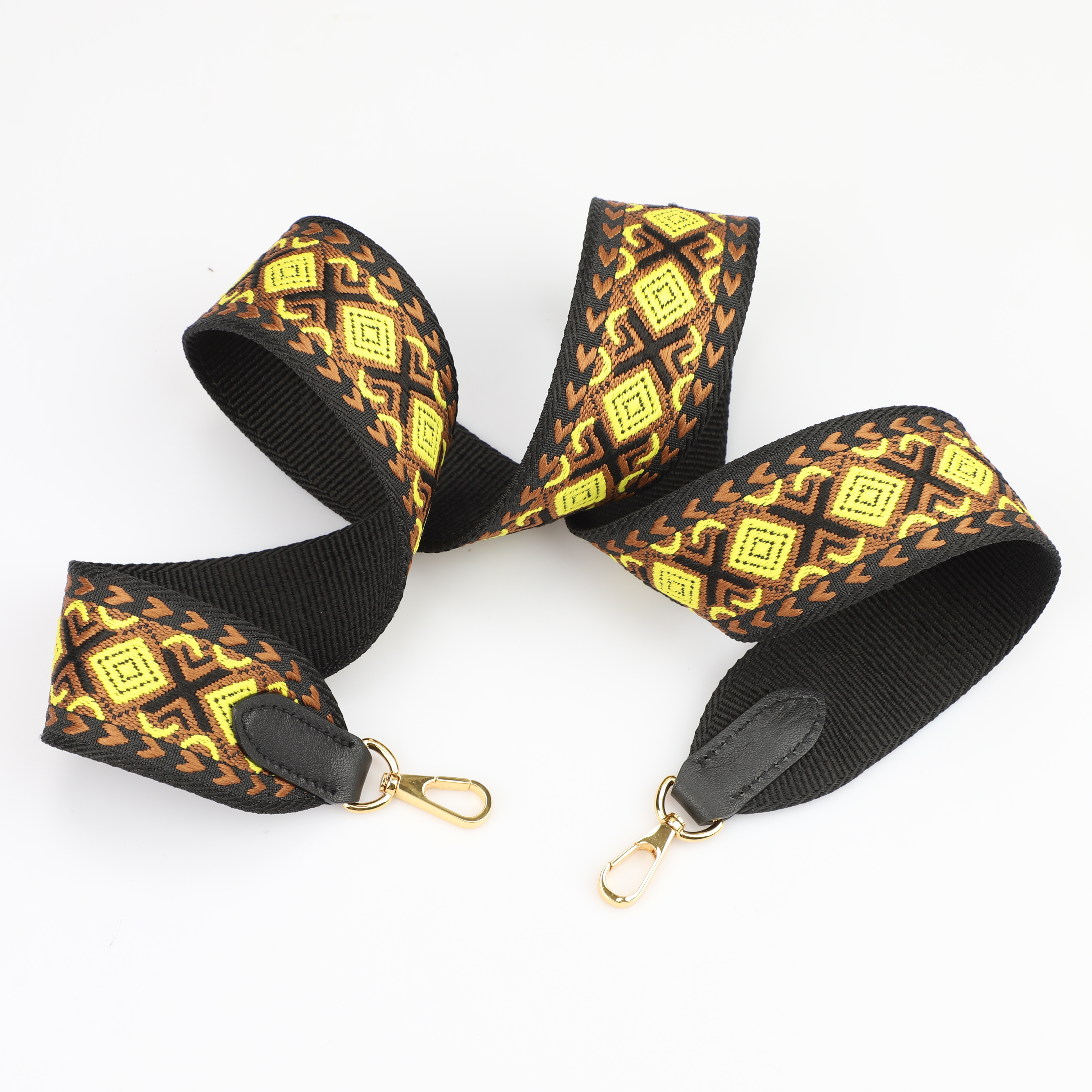 2‘’ Wide Black and gold with jacquard webbing shoulder bag strap