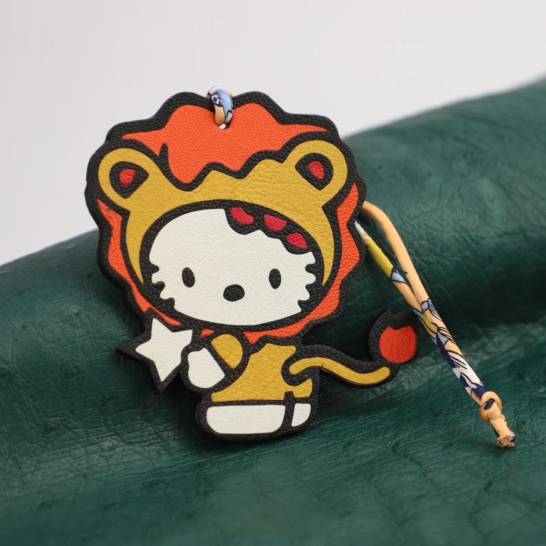 Handmade Chevre Gyzore Hello Kitty Leo Horoscope Bag Charm, Bear charm,Hello Kitty Leo Horoscope Leather charm