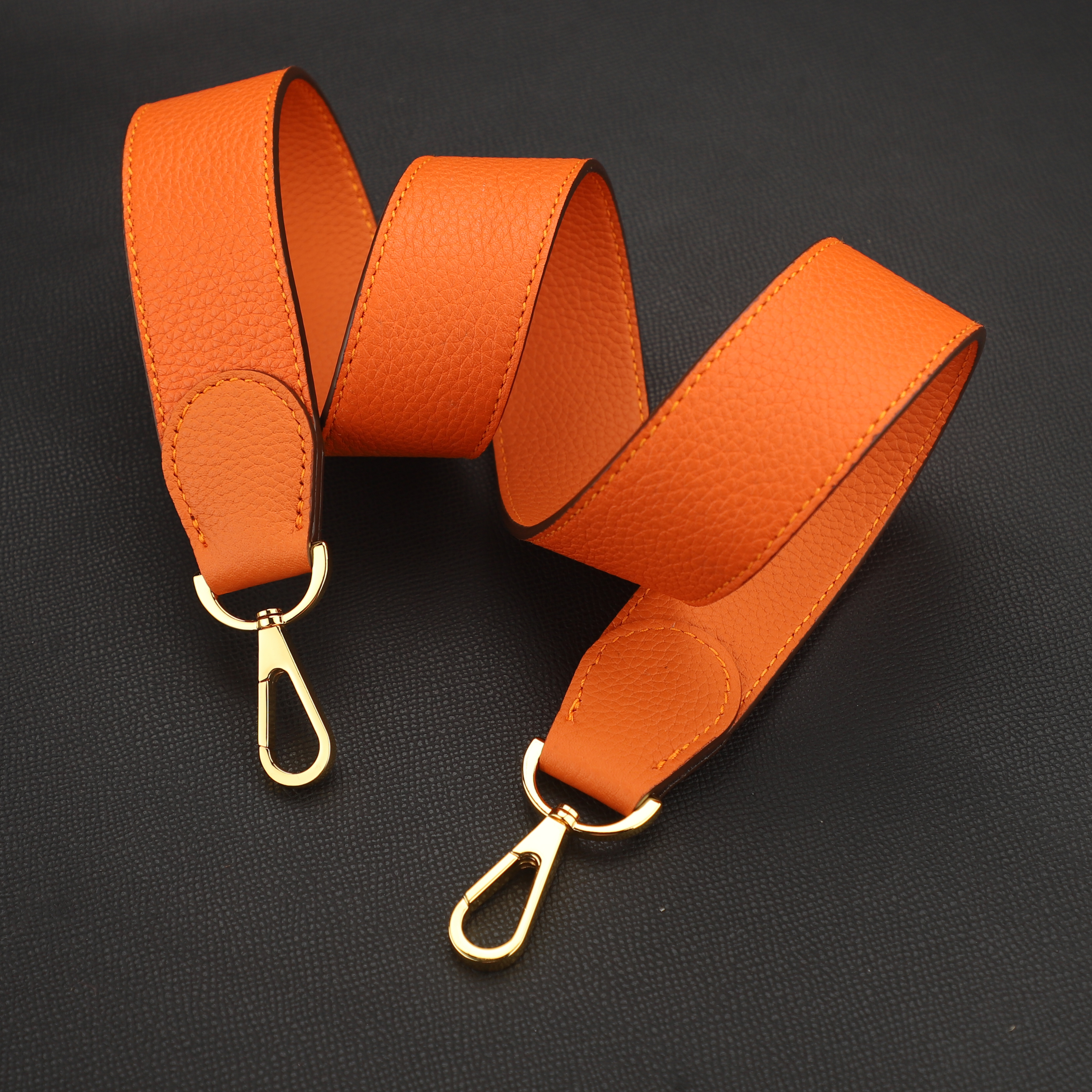 The Original Togo leather Orange Extended single shoulder strap For Kelly Roulis bag,crossbody strap,Guitar strap