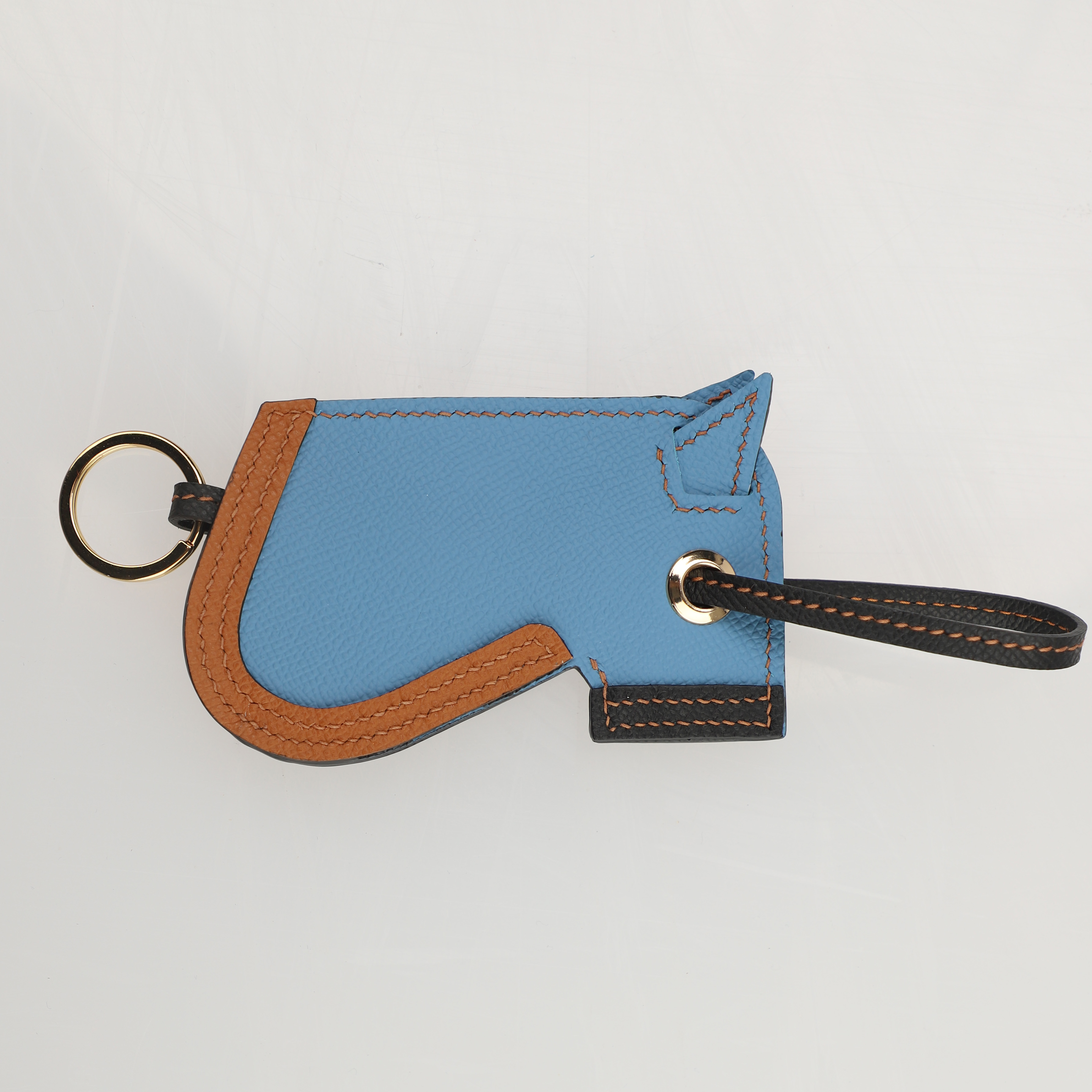 Camail Key Ring Bag Charm Bleu Celeste /jaune Ambre/ Blue Indigo Handmade and hand stitching