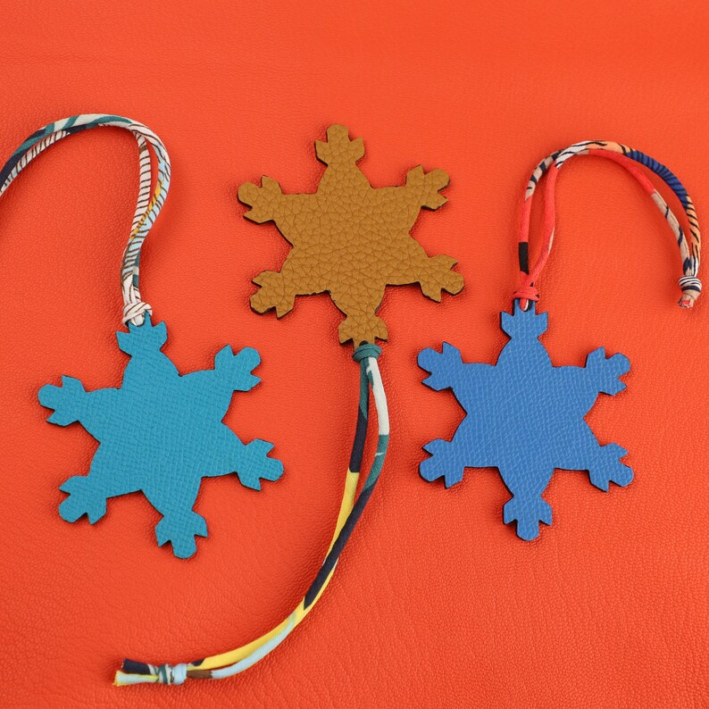 Handmade The Togo leather and Epsom Leather Petit H Snow Flake charm,Leather bag charm,Best leather charm for Brand bag