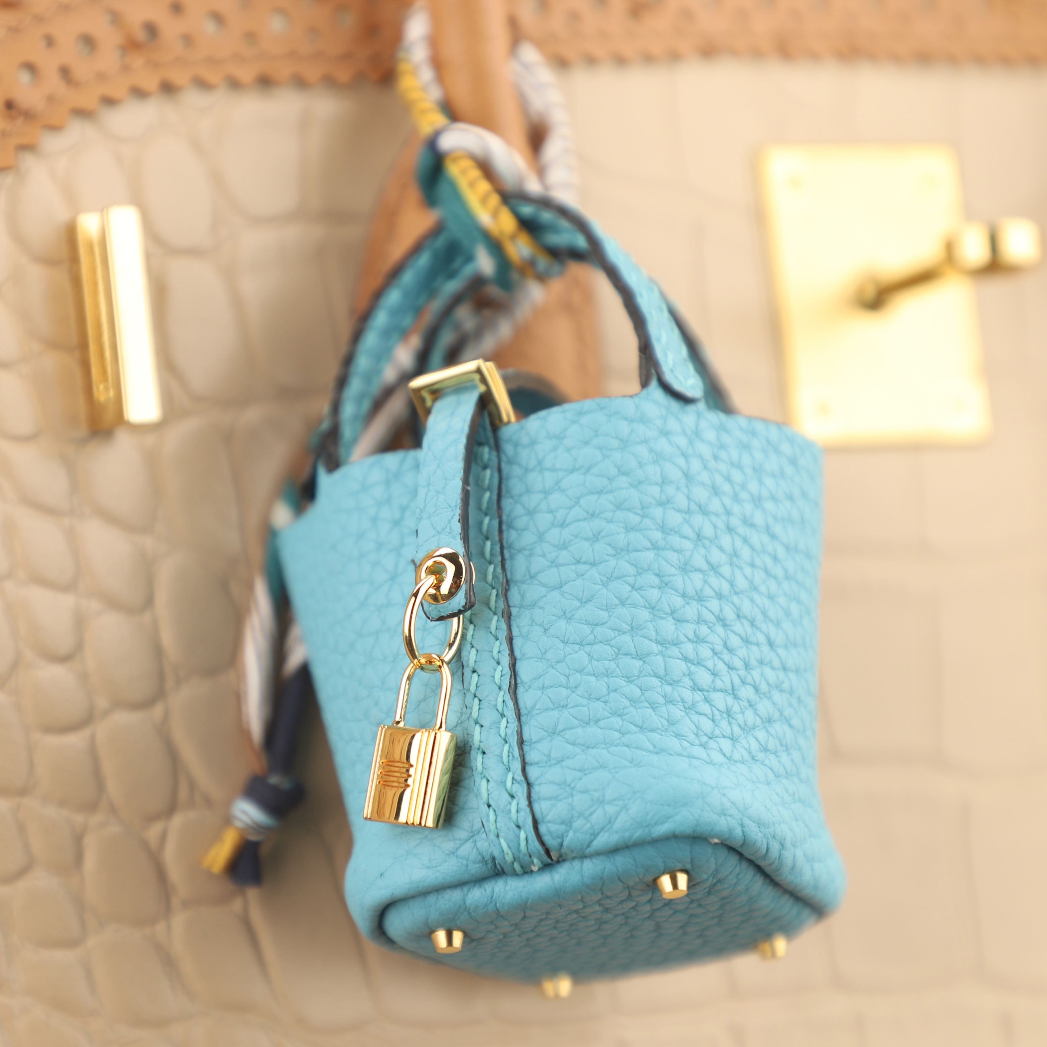 New design Togo Leather Handmade The Picotin Lock Bag Charm