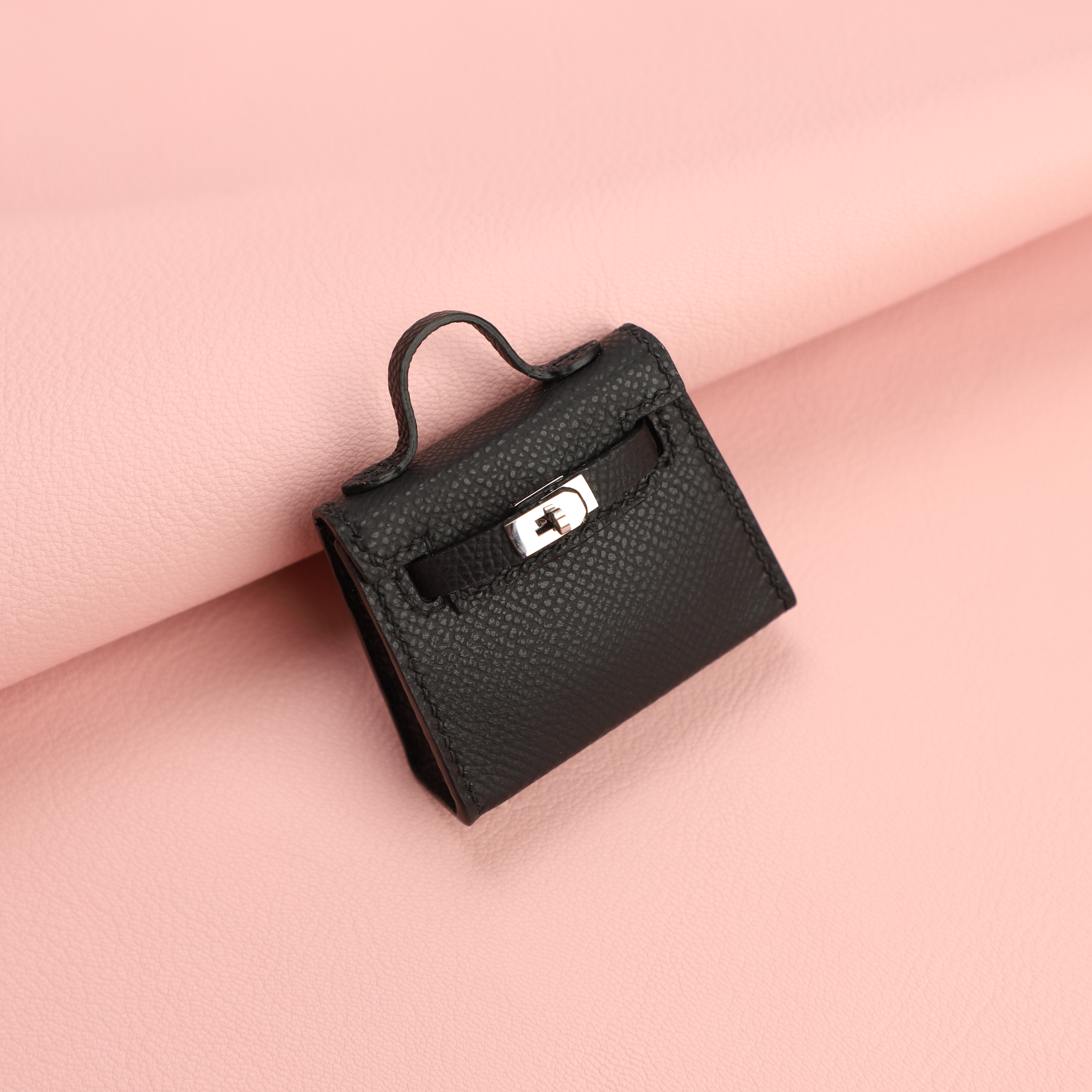 Handmade The Mini kelly bag charm,Black epsom leather micro kelly bag charm