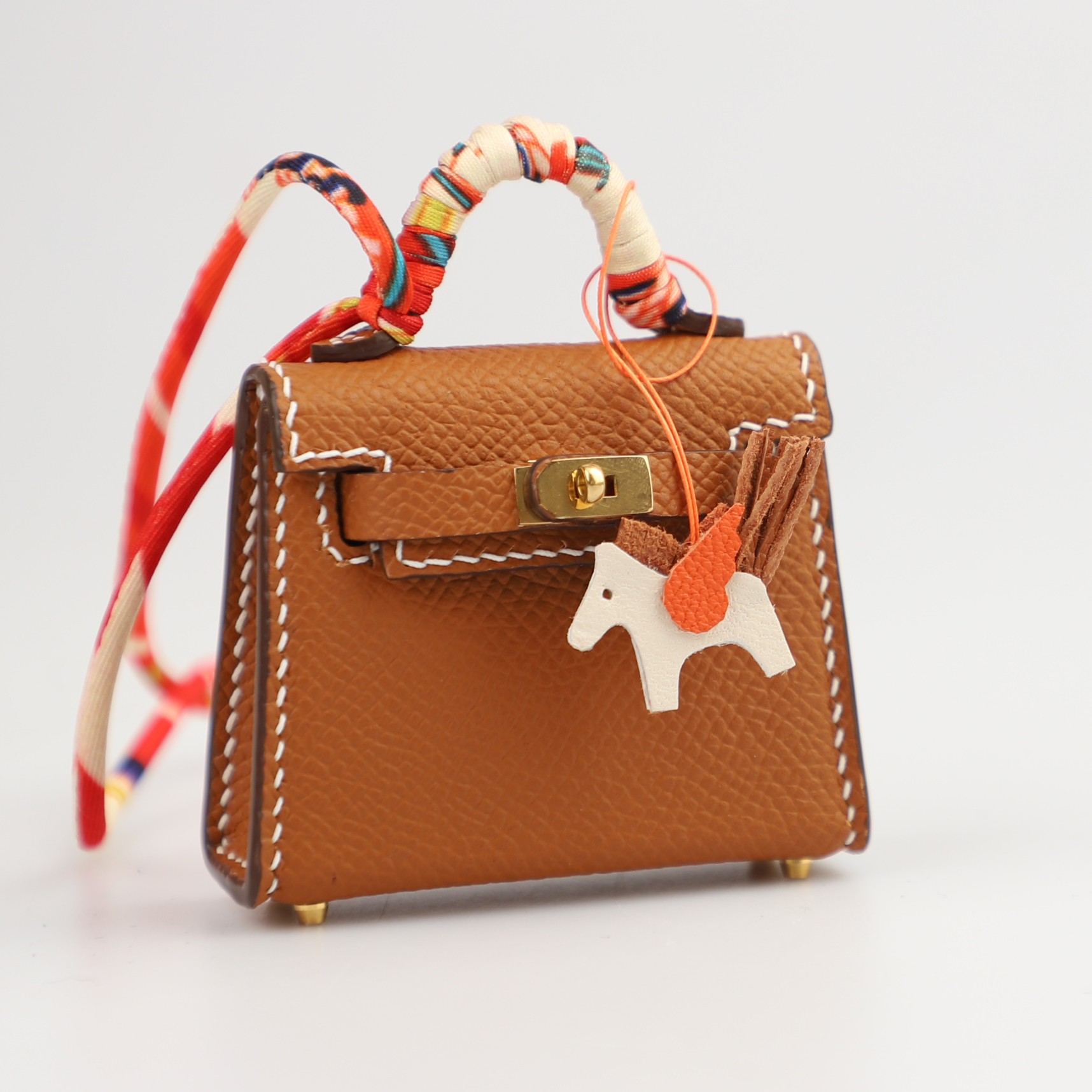 Hand Stitching Epsom Leather Micor kelly bag charm with Rodeo charm,mini birkin bag charm,mini kelly bag key chain