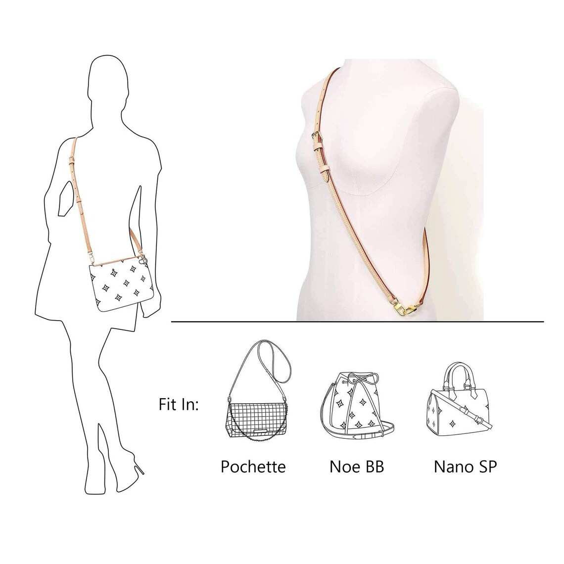 18mm Adjustable Vachetta Leather crossbody strap replacement For Handbags bags speedy Metis Alma Felicie deauville pouch neverfull