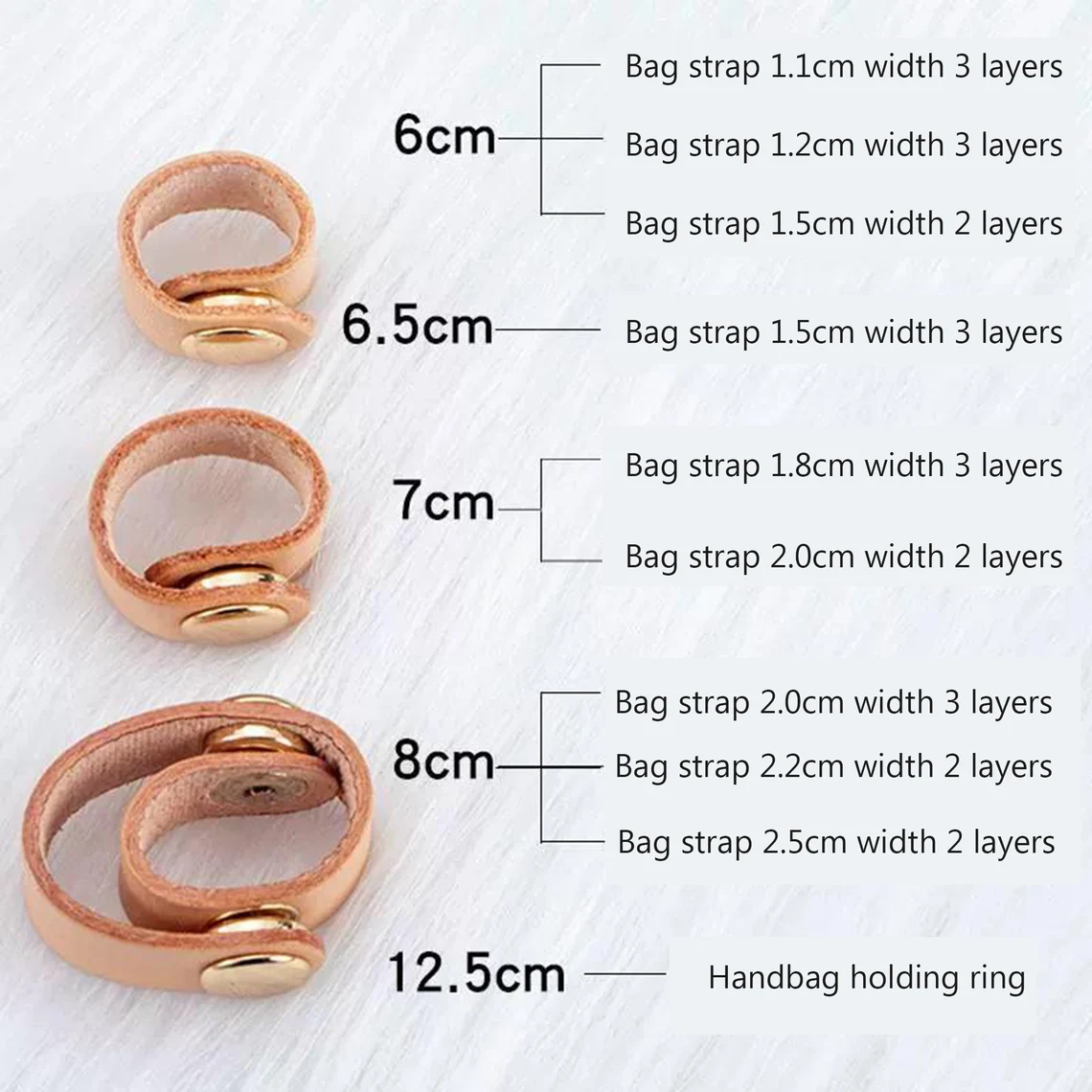 Full-grain Leather Strap Adjust Buckle/Strap length adjuster for handbags/pouch/clutch/bag acc, 5 sizes, 8 colors