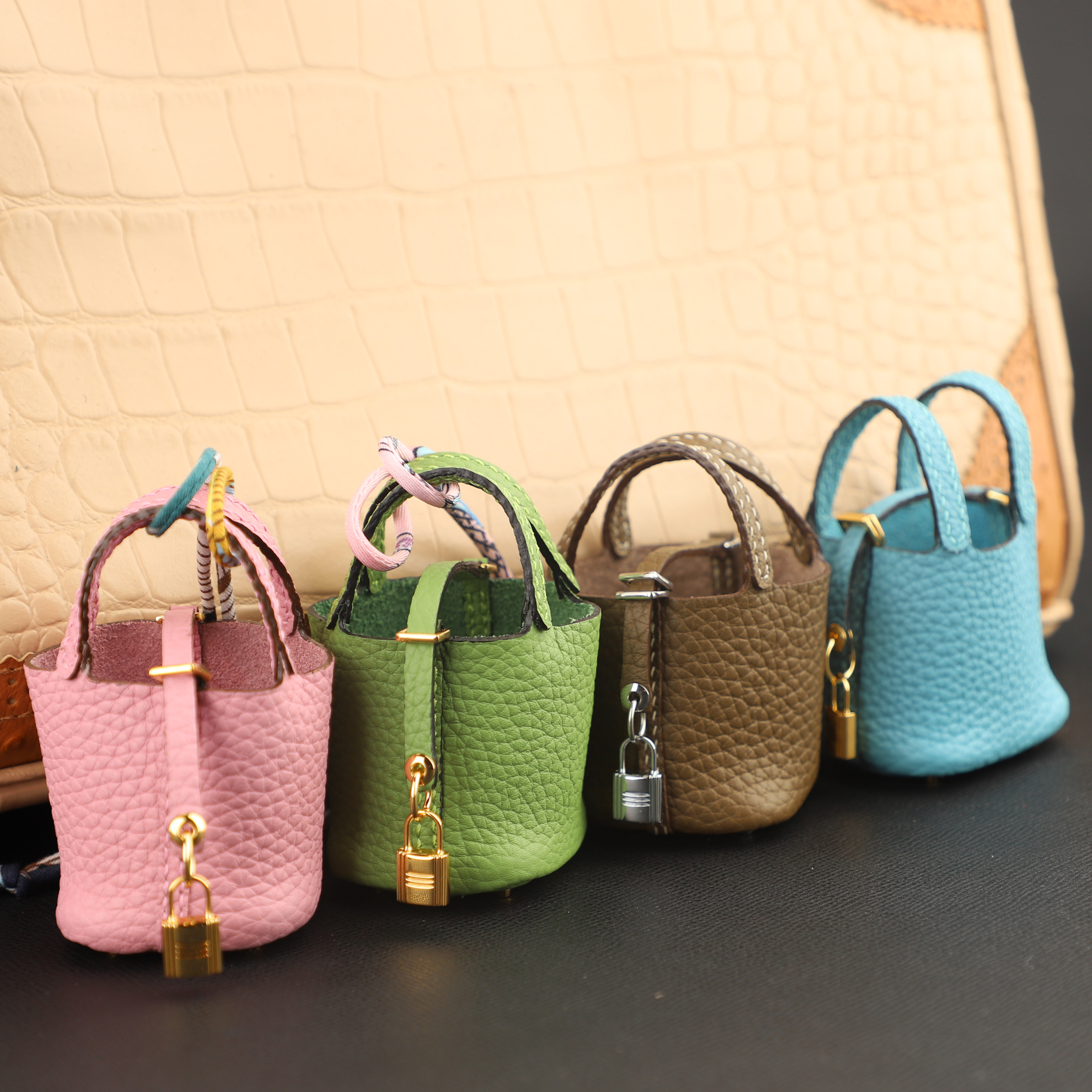 New design Togo Leather Handmade The Picotin Lock Bag Charm