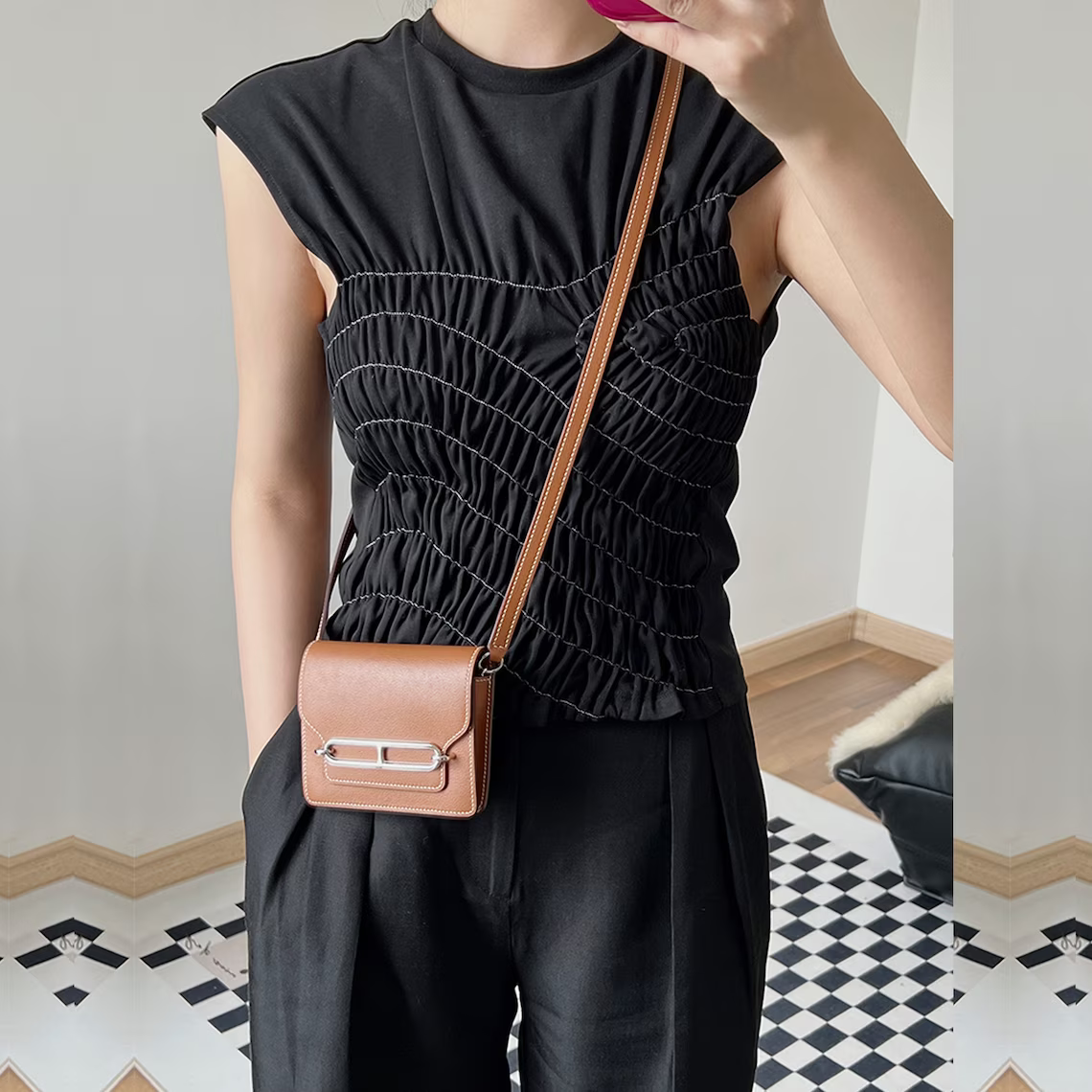 New design Epsom leather T insert and shoulder bag strap for the Roulis Slim,crossbody purse strap for the Roulis slim bag