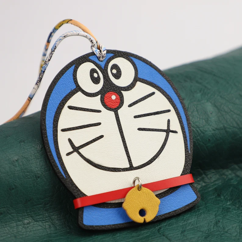 Handmade doraemon Leather bag charm,bag charm handmade and hand stitching production,Chevre myzore bag charm