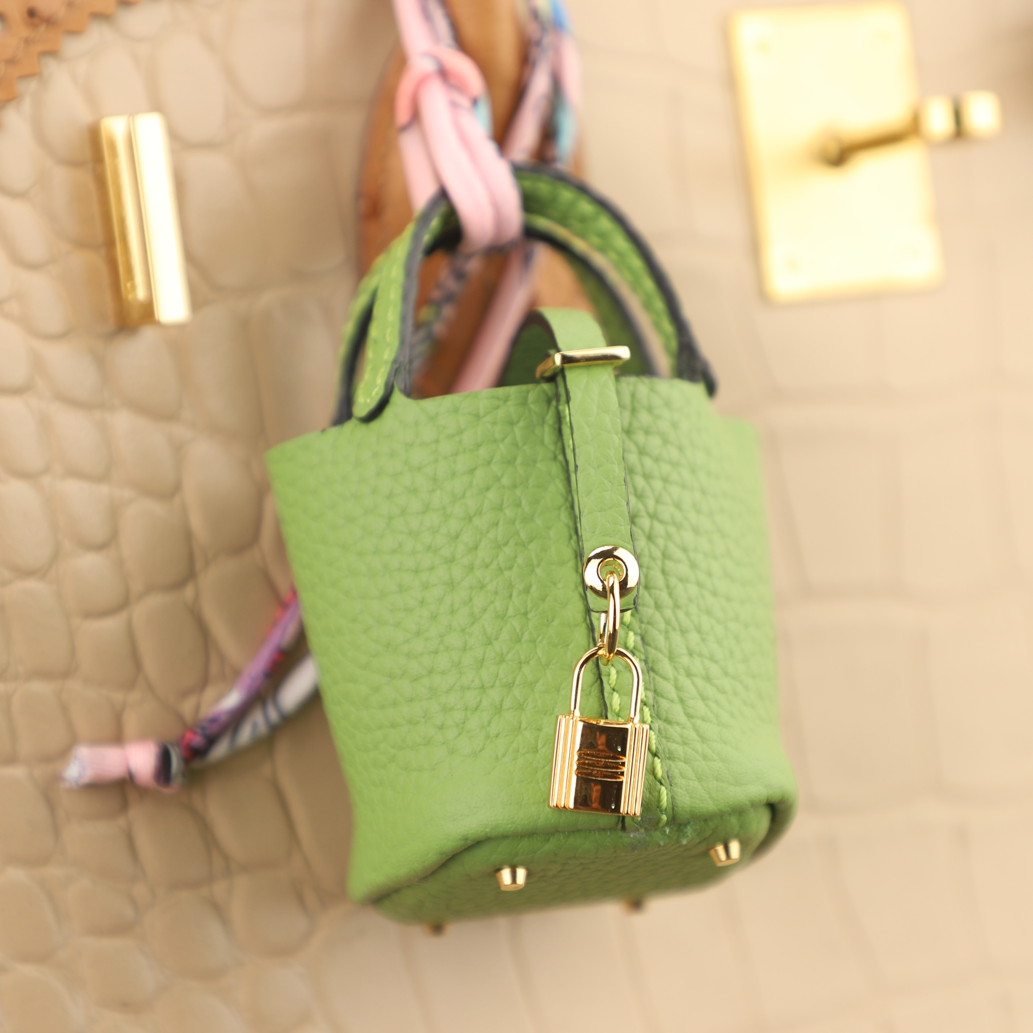 New design Togo Leather Handmade The Picotin Lock Bag Charm