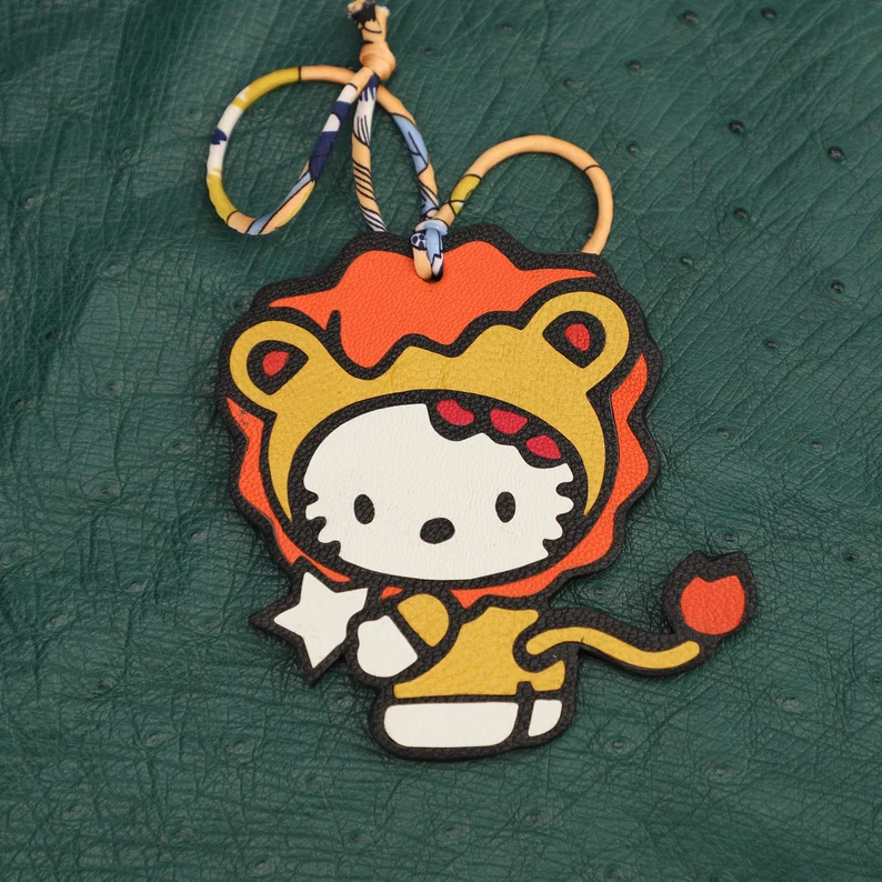 Handmade Chevre Gyzore Hello Kitty Leo Horoscope Bag Charm, Bear charm,Hello Kitty Leo Horoscope Leather charm