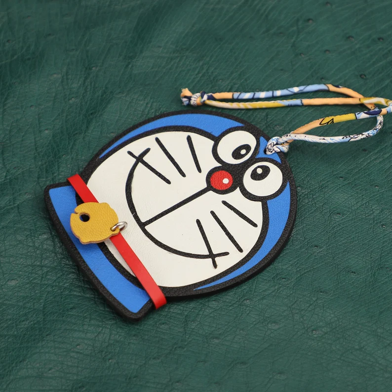 Handmade doraemon Leather bag charm,bag charm handmade and hand stitching production,Chevre myzore bag charm