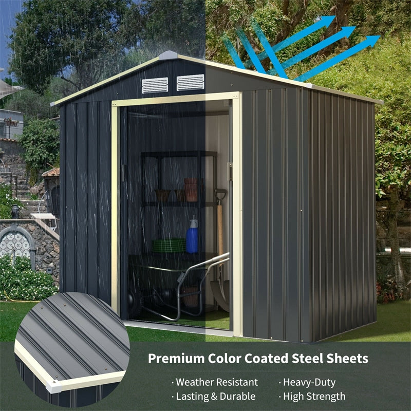 7’ x 4’ Outdoor Metal Storage Shed with 4 Vents & Sliding Double Lockable Doors for Garden Backyard