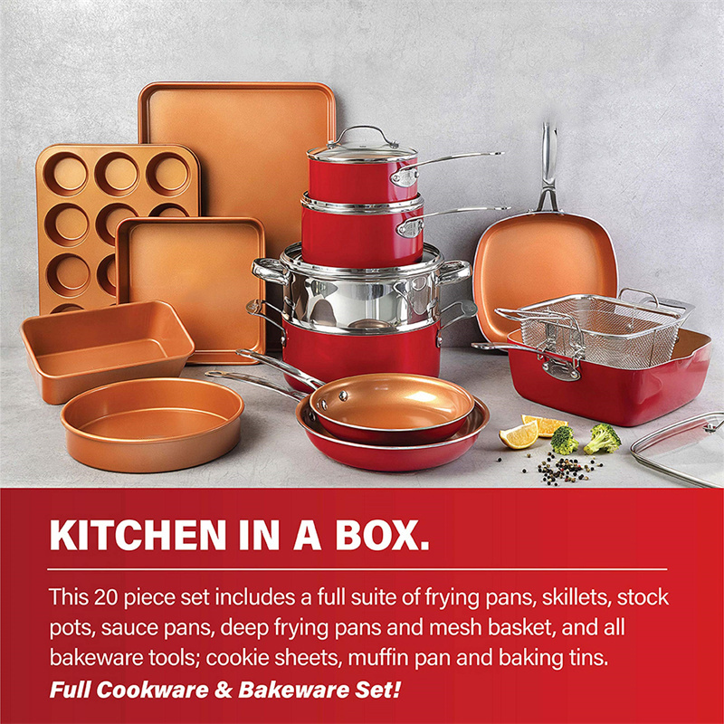 20Piece Steel Bakeware Set with Durable CeramicCopper NonStick Coat