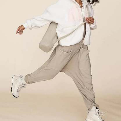 Solid V-Neck Sling Pocket Jumpsuit