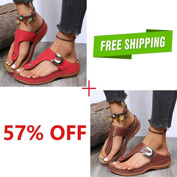 2023 Summer New Women's Metal Decor Feature Pattern Wedge Flip-Flops