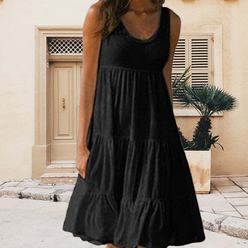 WOMEN'S CREW NECK SLEEVELESS BEACH DRESS