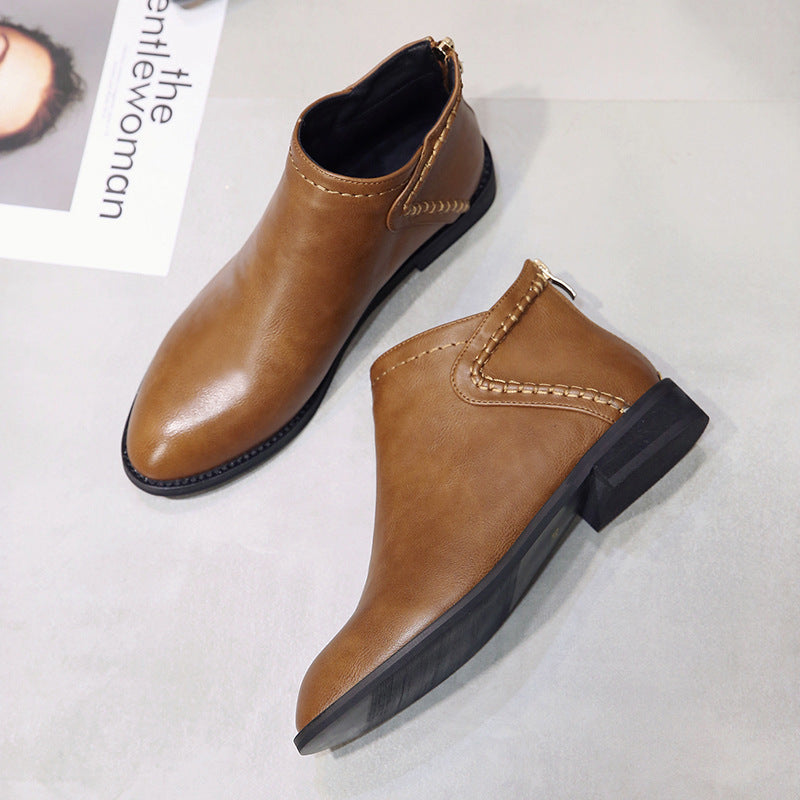 British style back zip short martin boots-ABOXUN