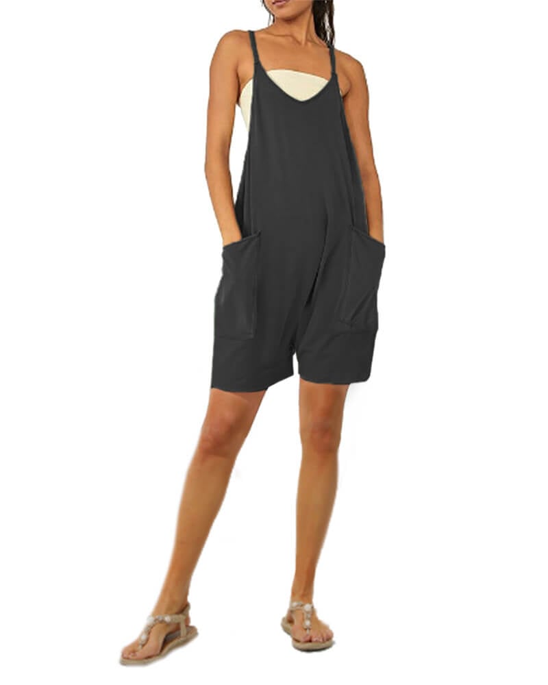 Solid V-Neck Sling Pocket Jumpsuit