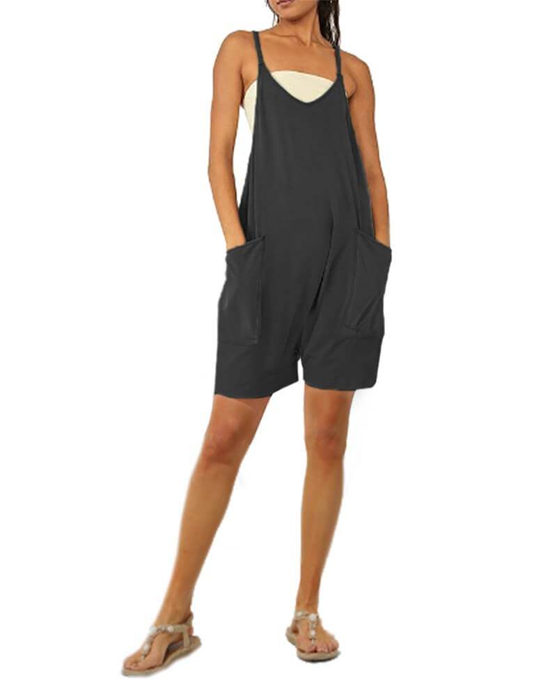 Solid V-Neck Sling Pocket Jumpsuit