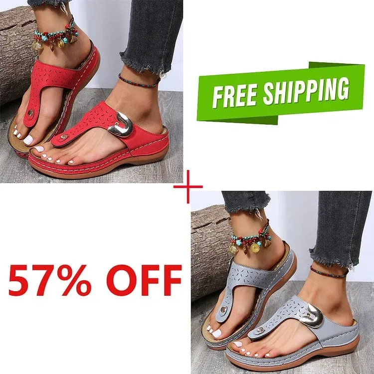 2023 Summer New Women's Metal Decor Feature Pattern Wedge Flip-Flops