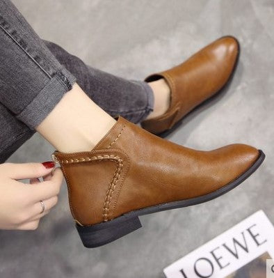 British style back zip short martin boots-ABOXUN