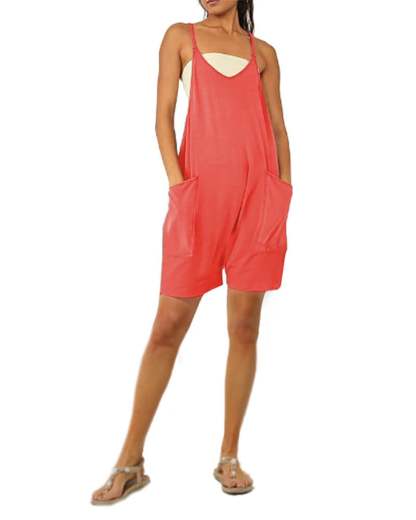 Solid V-Neck Sling Pocket Jumpsuit