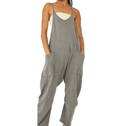 Solid V-Neck Sling Pocket Jumpsuit